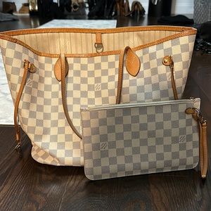 Authentic Louis Vuitton Never Full MM White & Blue Damier Azur Color